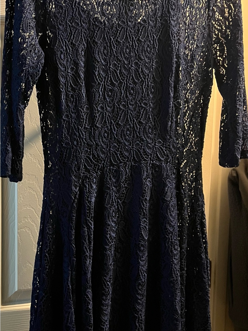 Women's Navy Lace Long-Sleeve Fit-and-Flare Dress